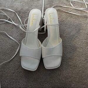 Lulu's White Strappy Block Heels